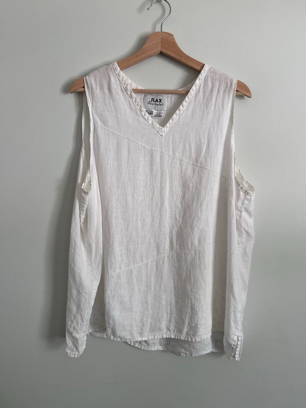Vintage FLAX Jeanne Engelhart White 100% Linen Tank Top Size L Lagenlook